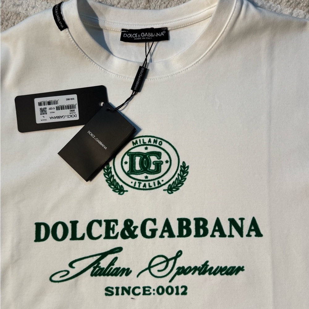 Dolce & Gabbana Cream Tee with Green Emblem